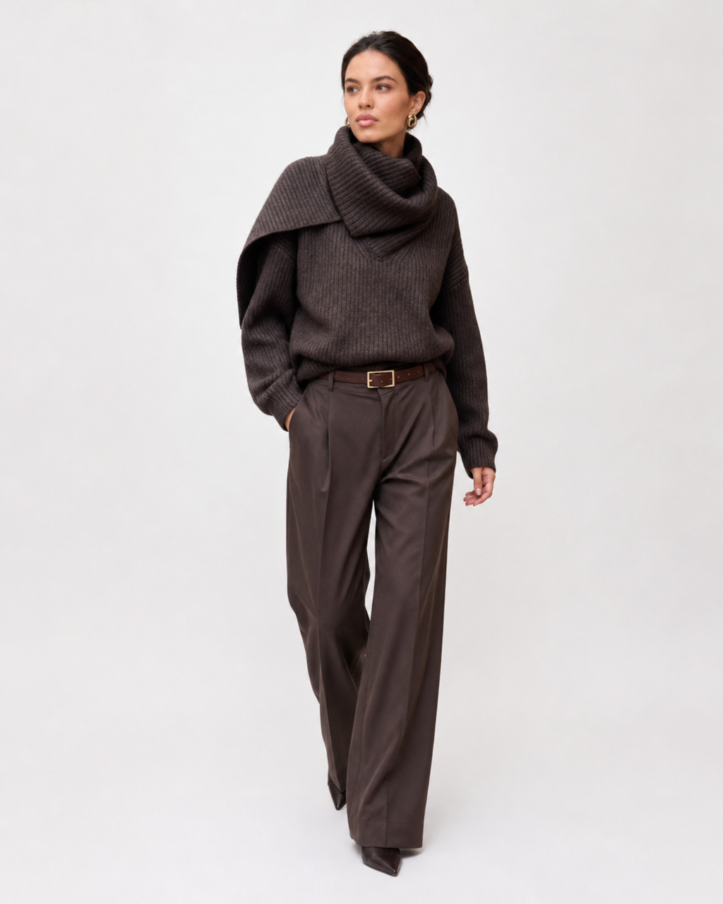 Scarf-Neck Knit Jumper