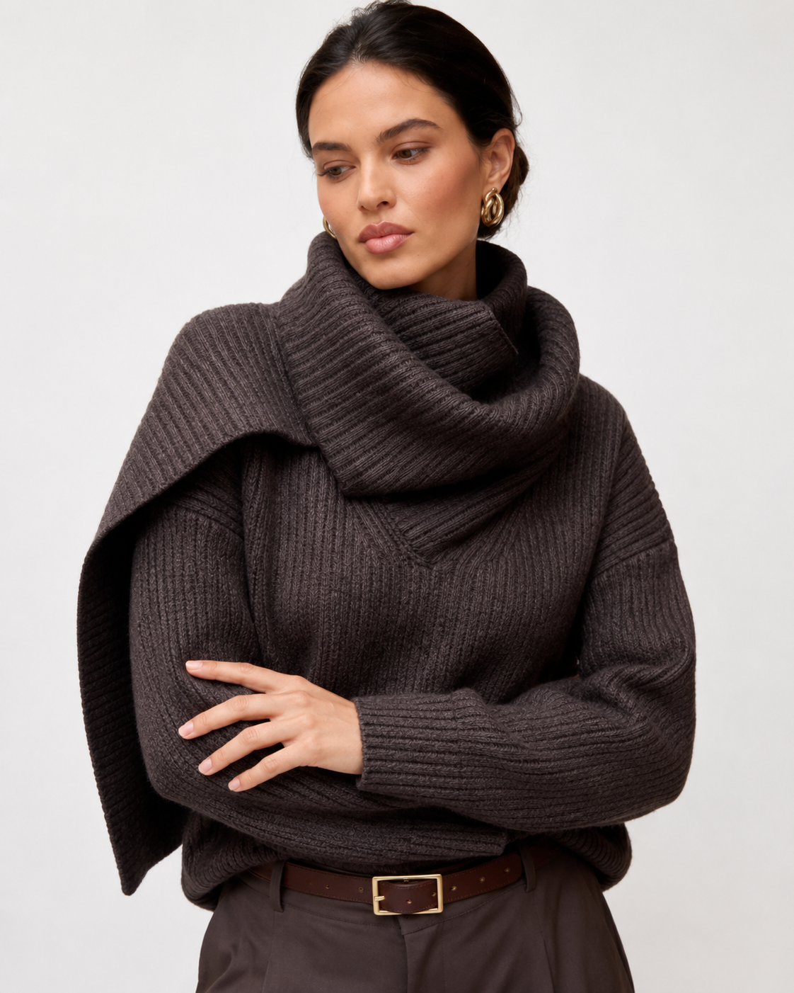 Scarf-Neck Knit Jumper