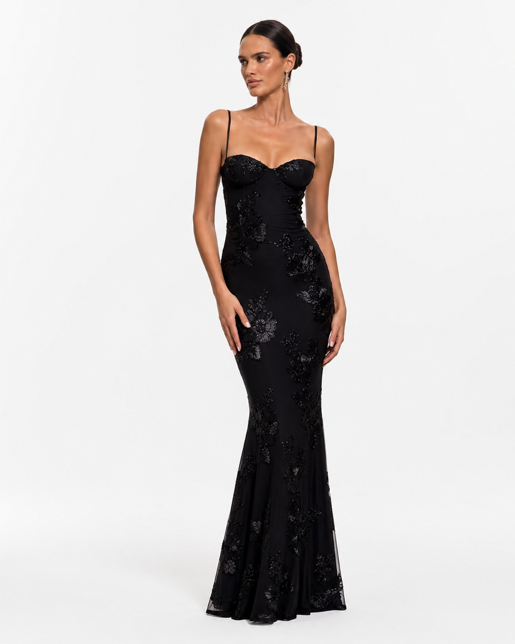 Asymmetric High-Neck Satin Maxi Dress