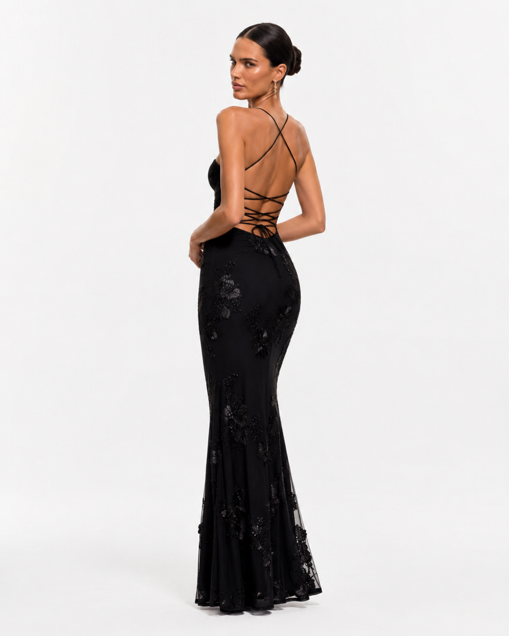 Asymmetric High-Neck Satin Maxi Dress