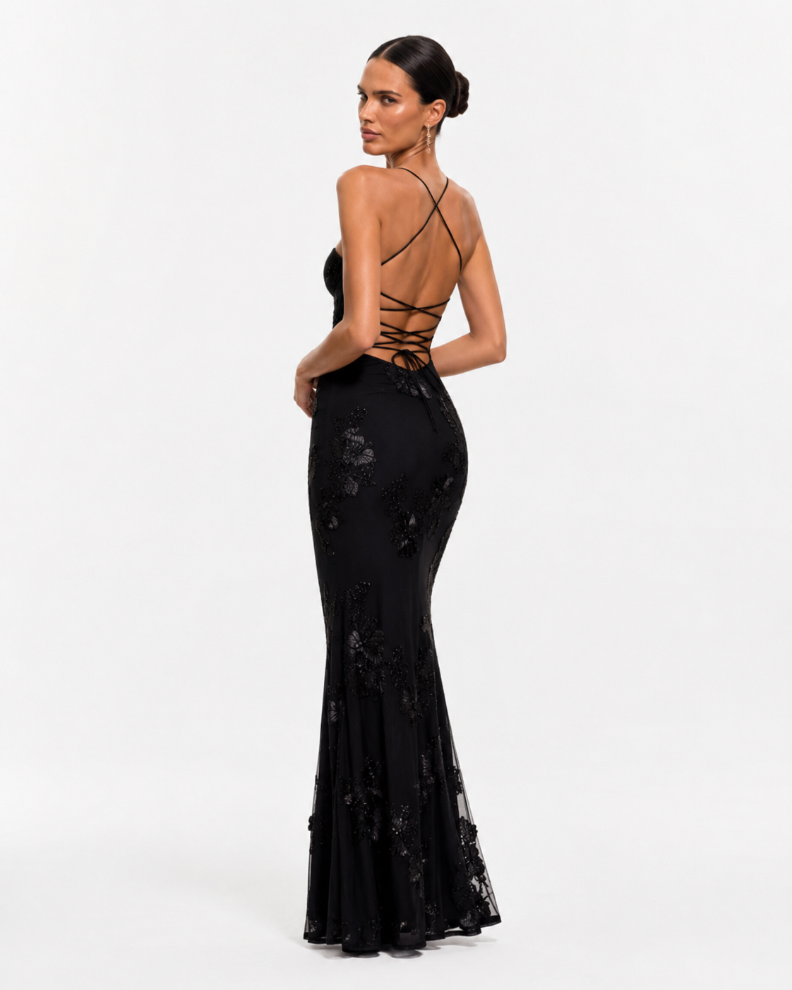 Asymmetric High-Neck Satin Maxi Dress