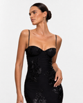 Asymmetric High-Neck Satin Maxi Dress
