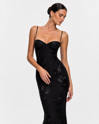 Asymmetric High-Neck Satin Maxi Dress