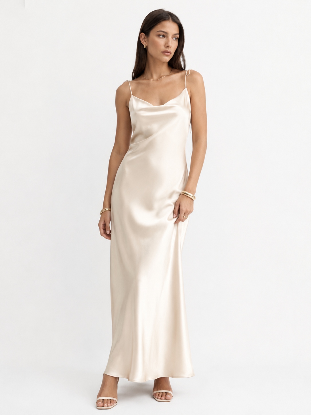 Draped Front-Slit Maxi Dress