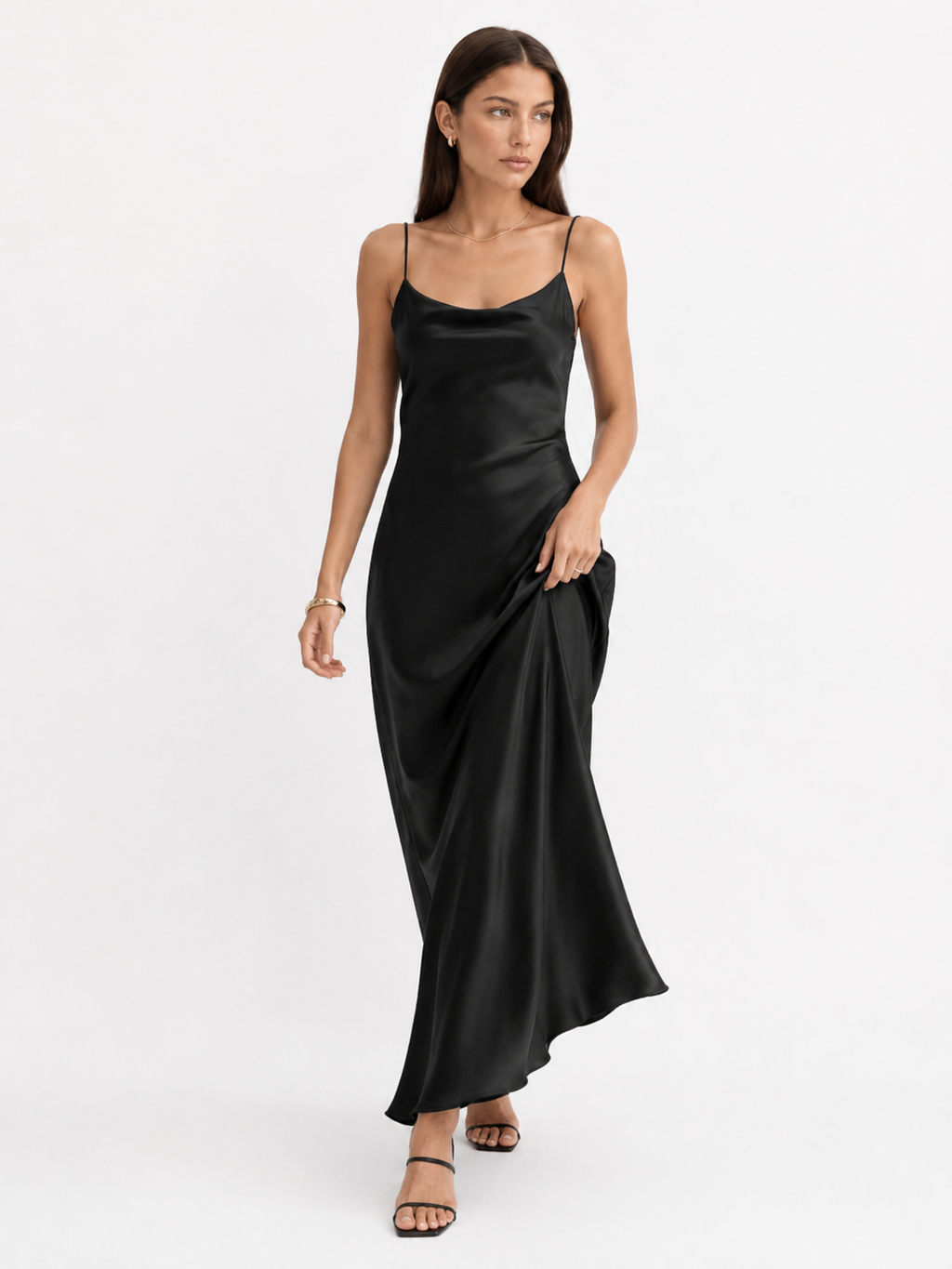 Draped Front-Slit Maxi Dress