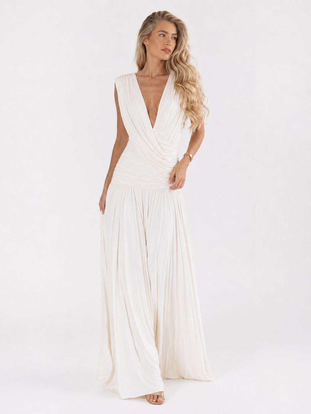 Maxi Dress with Front Draping and Slit