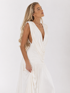 Maxi Dress with Front Draping and Slit
