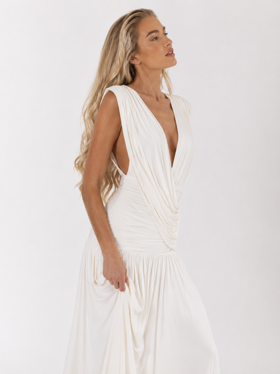 Maxi Dress with Front Draping and Slit