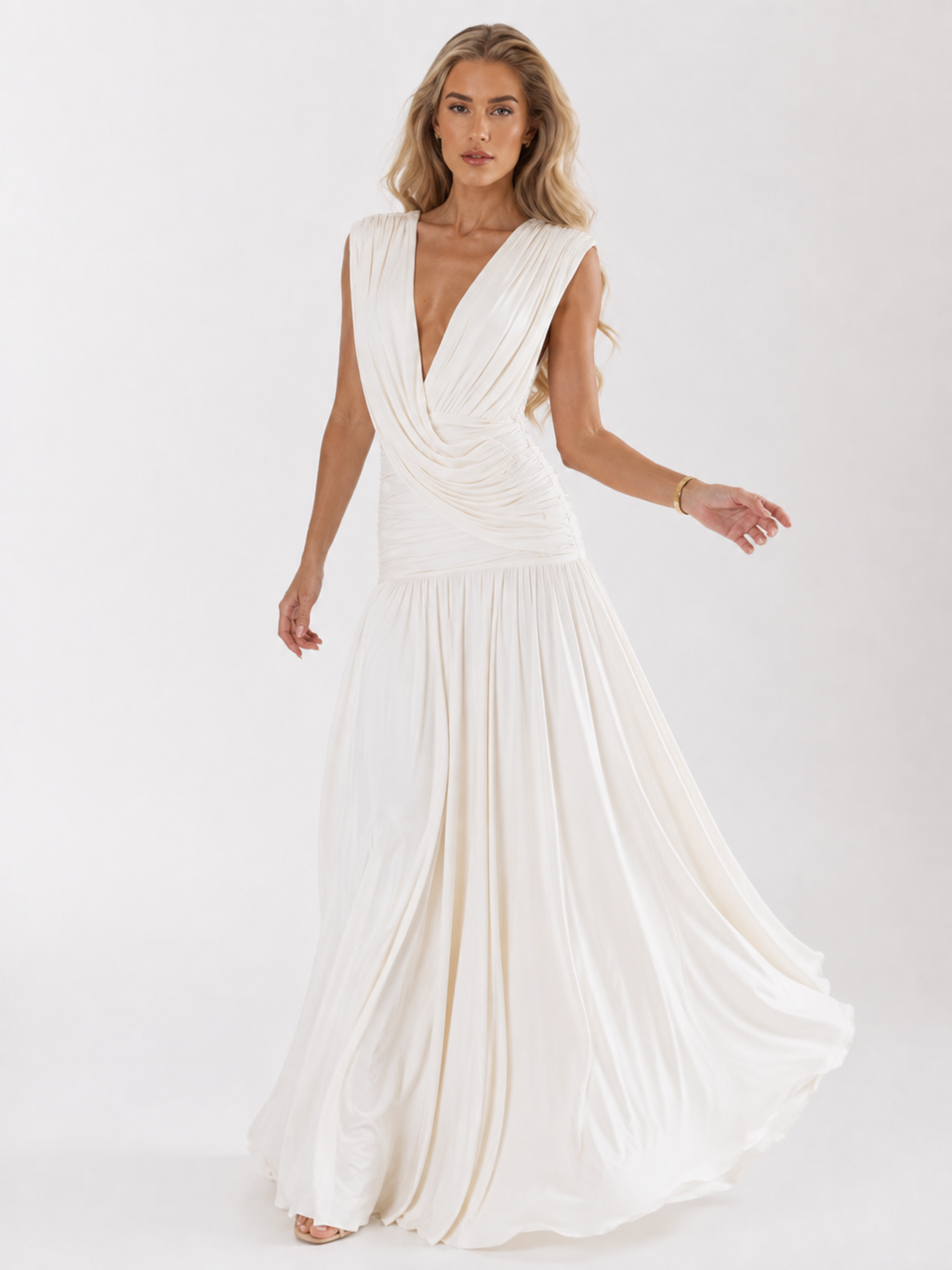Maxi Dress with Front Draping and Slit
