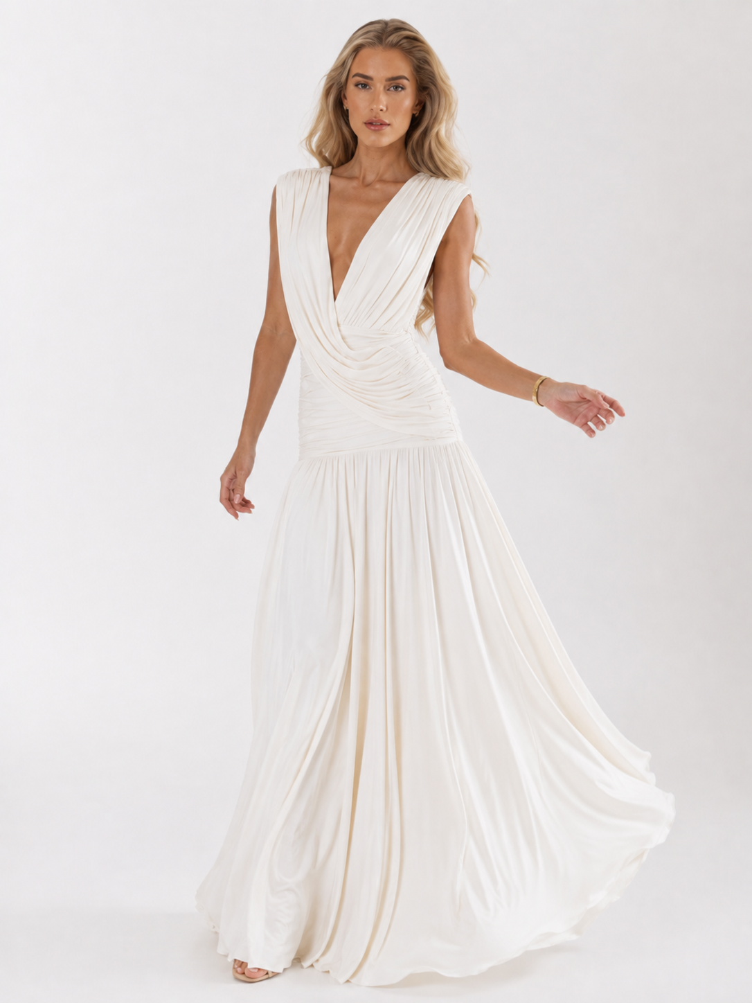 Maxi Dress with Front Draping and Slit