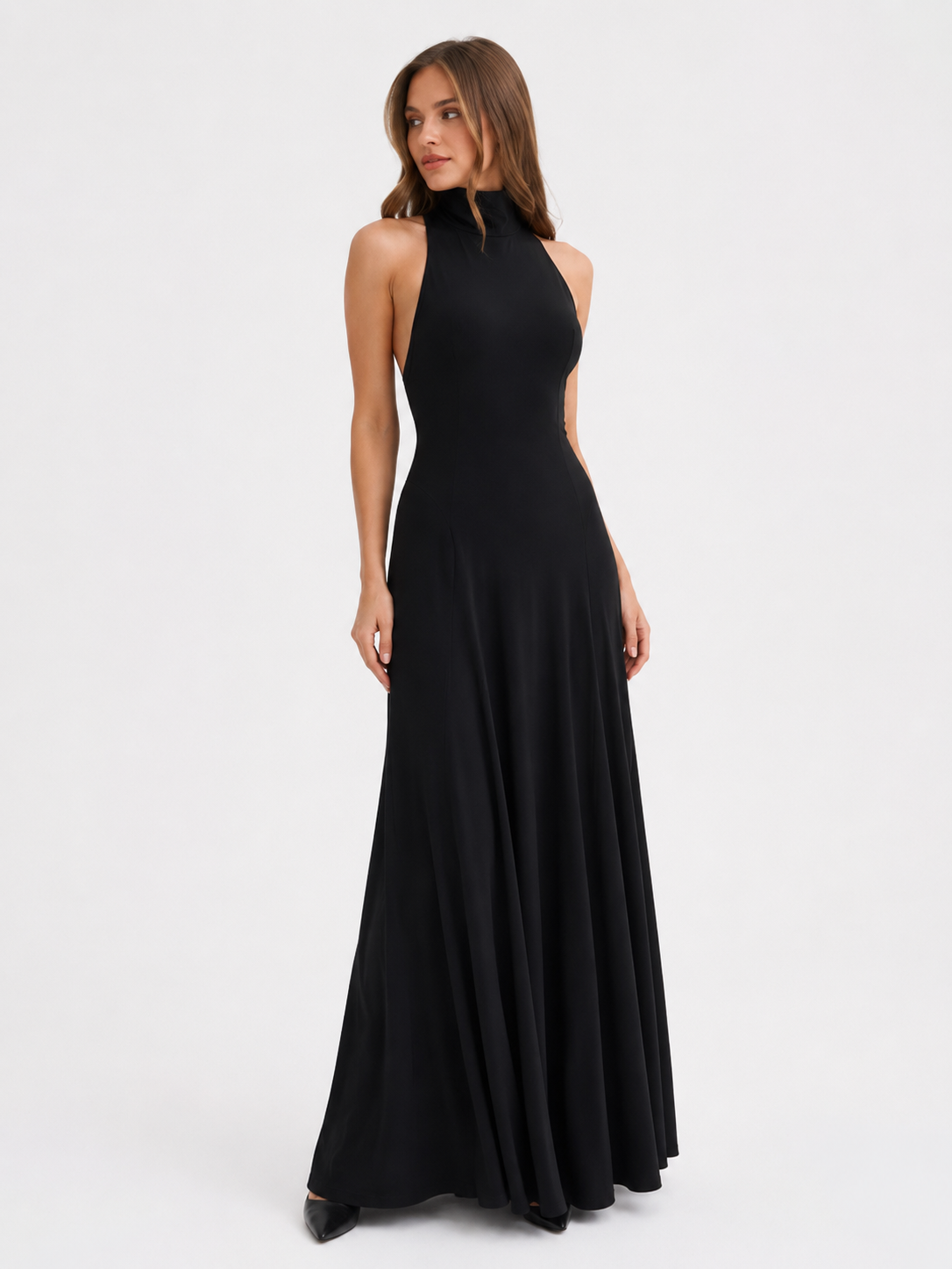 High-Neck Open-Back Maxi Dress