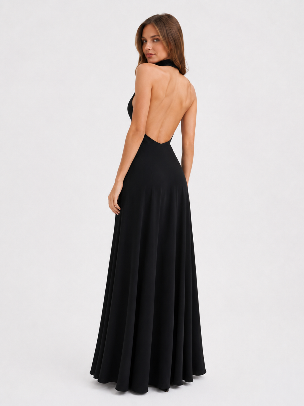 High-Neck Open-Back Maxi Dress