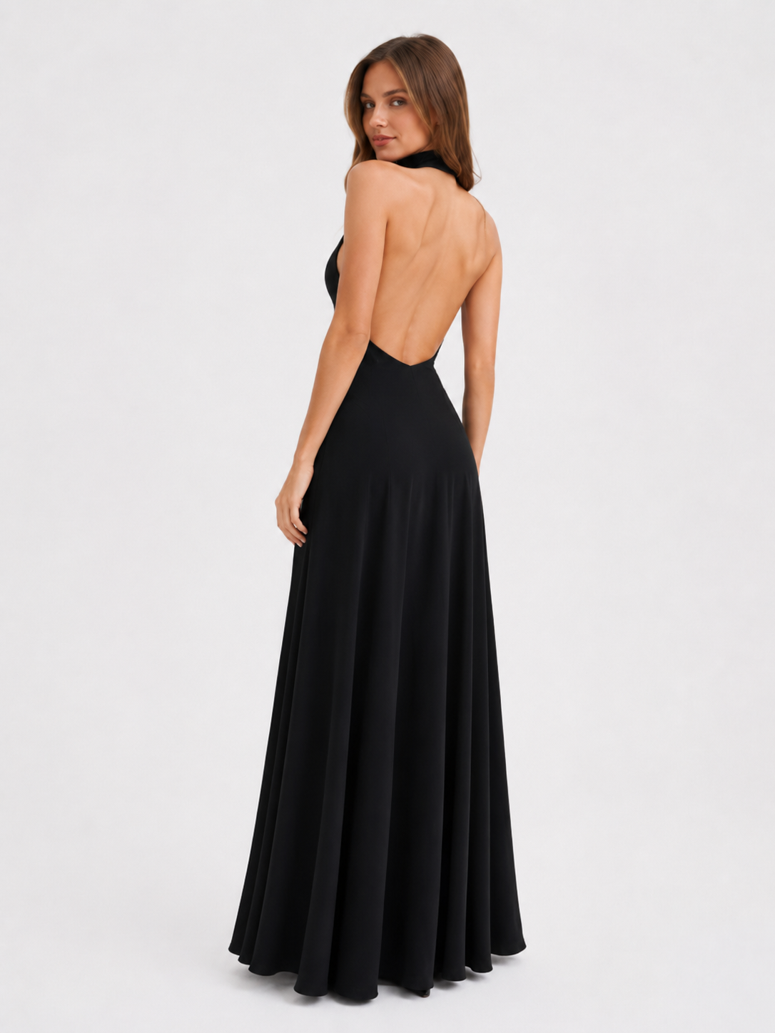 High-Neck Open-Back Maxi Dress