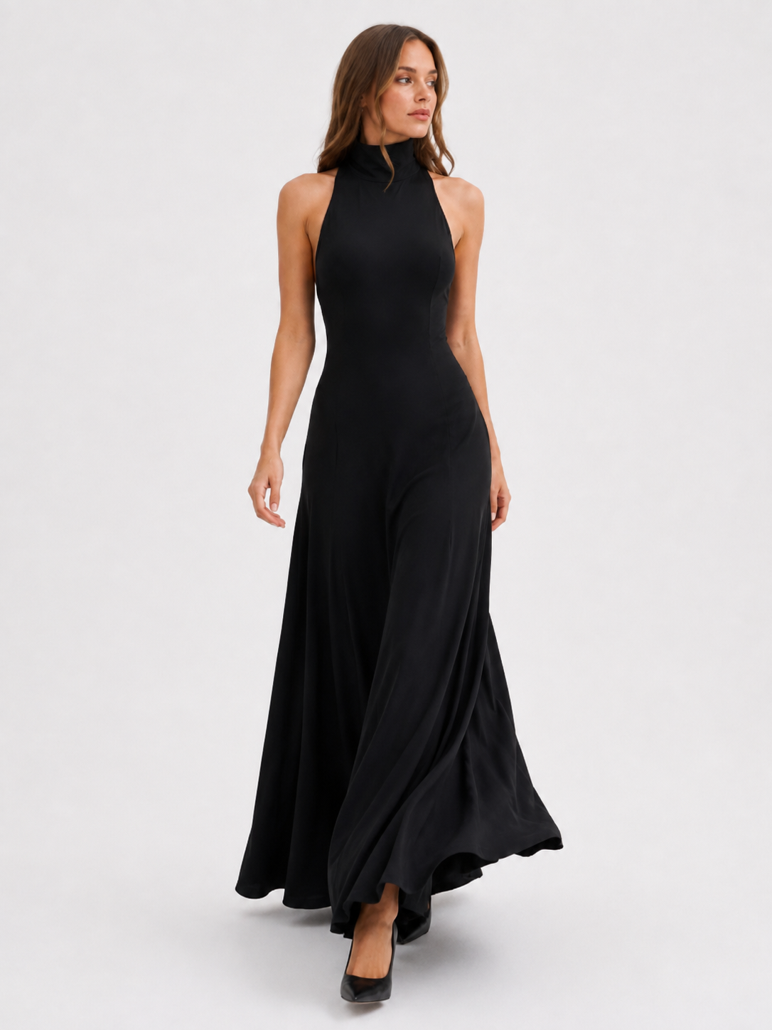 High-Neck Open-Back Maxi Dress