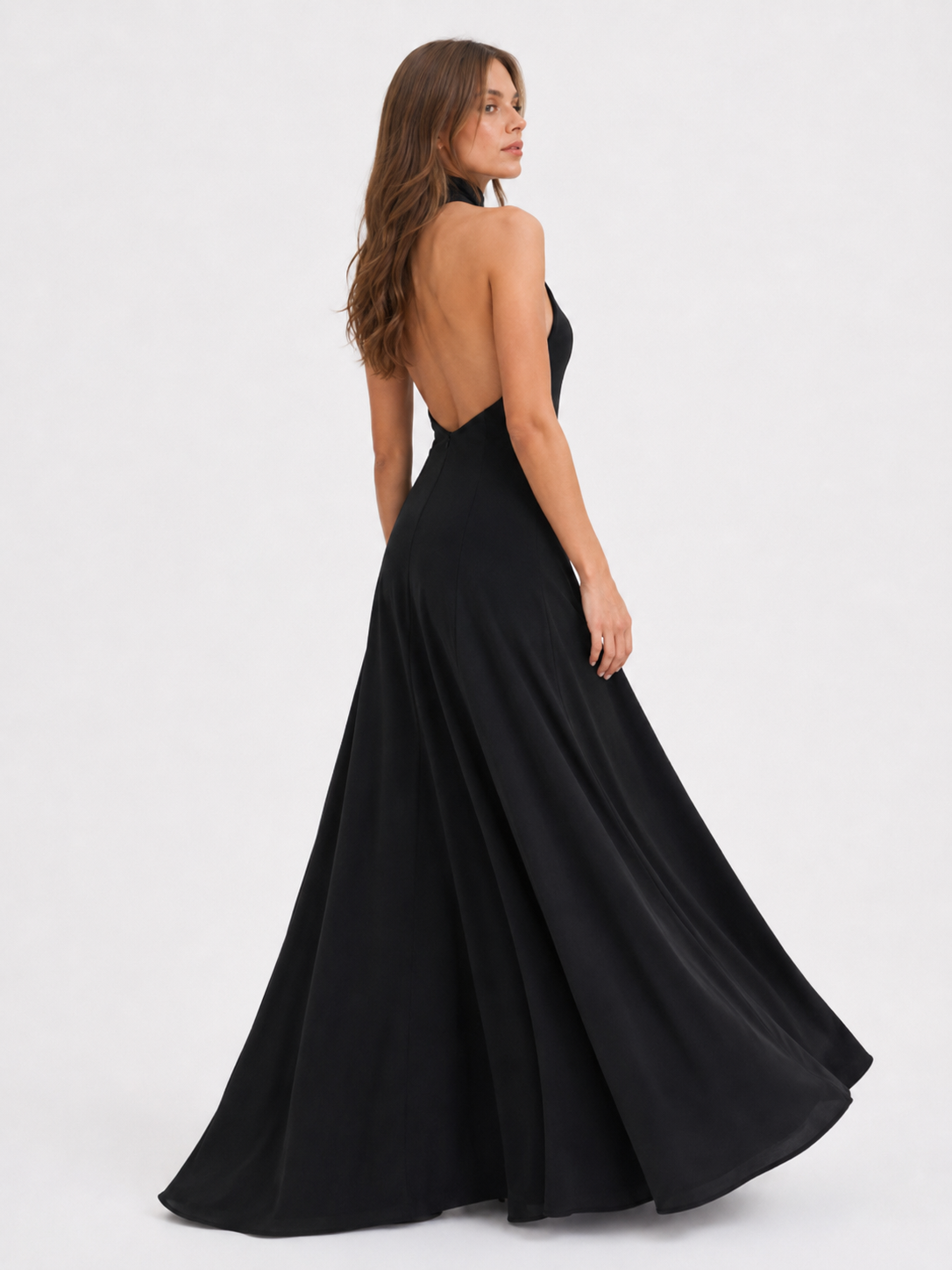 High-Neck Open-Back Maxi Dress