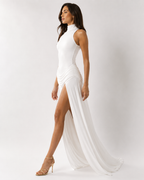 High Neck Draped Split Maxi Dress