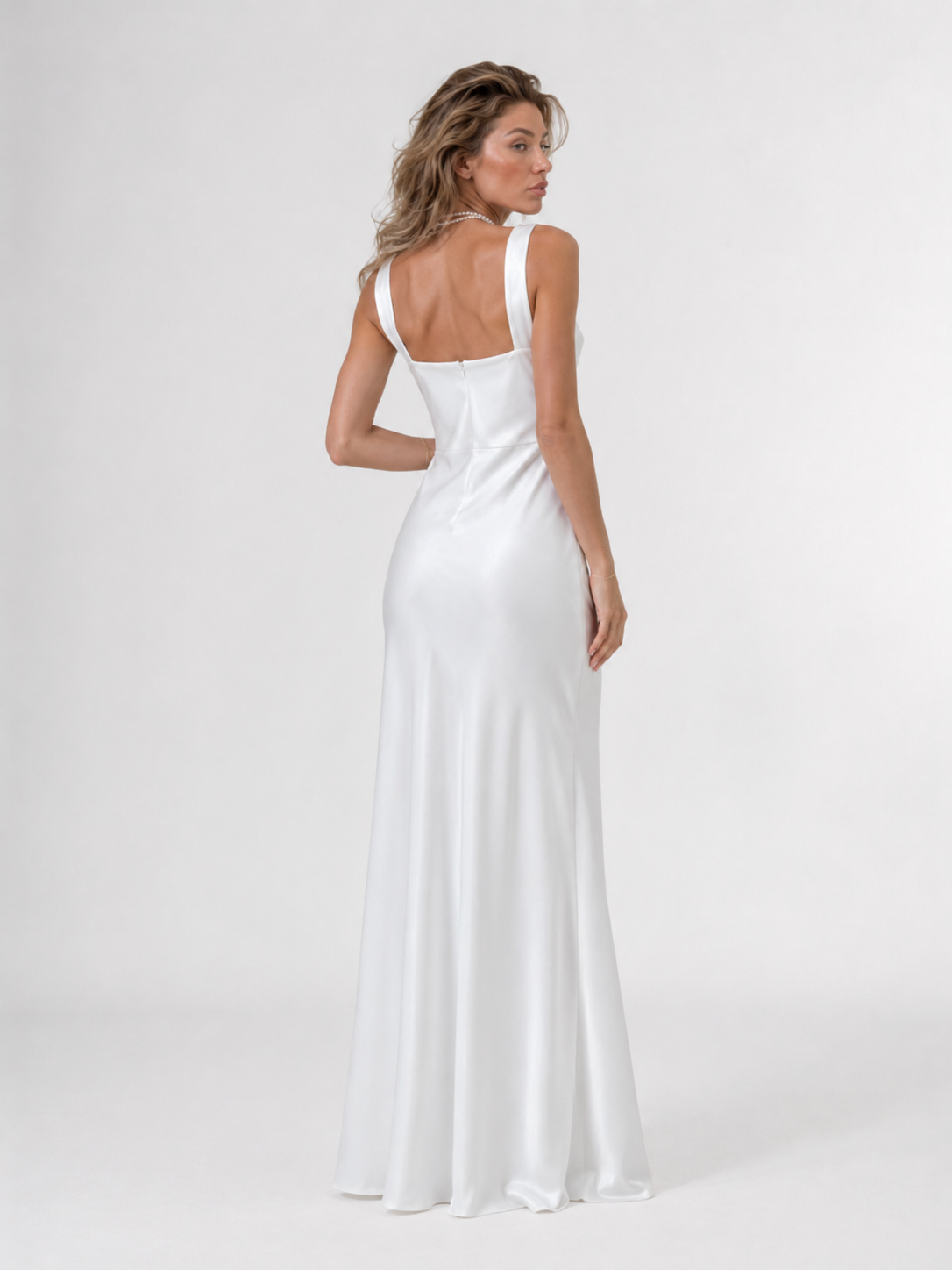 Satin Drape Neck Maxi Dress
