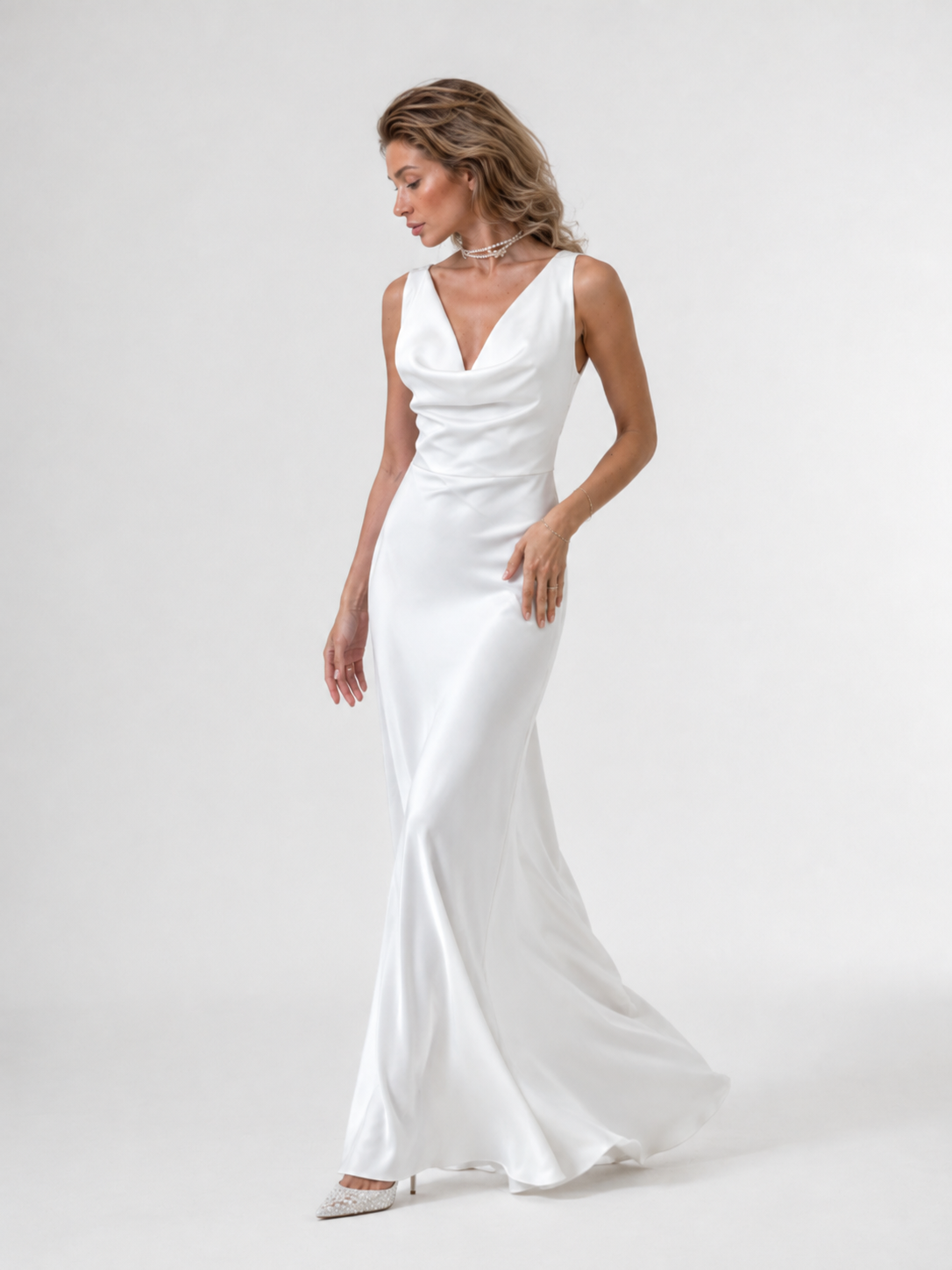 Satin Drape Neck Maxi Dress