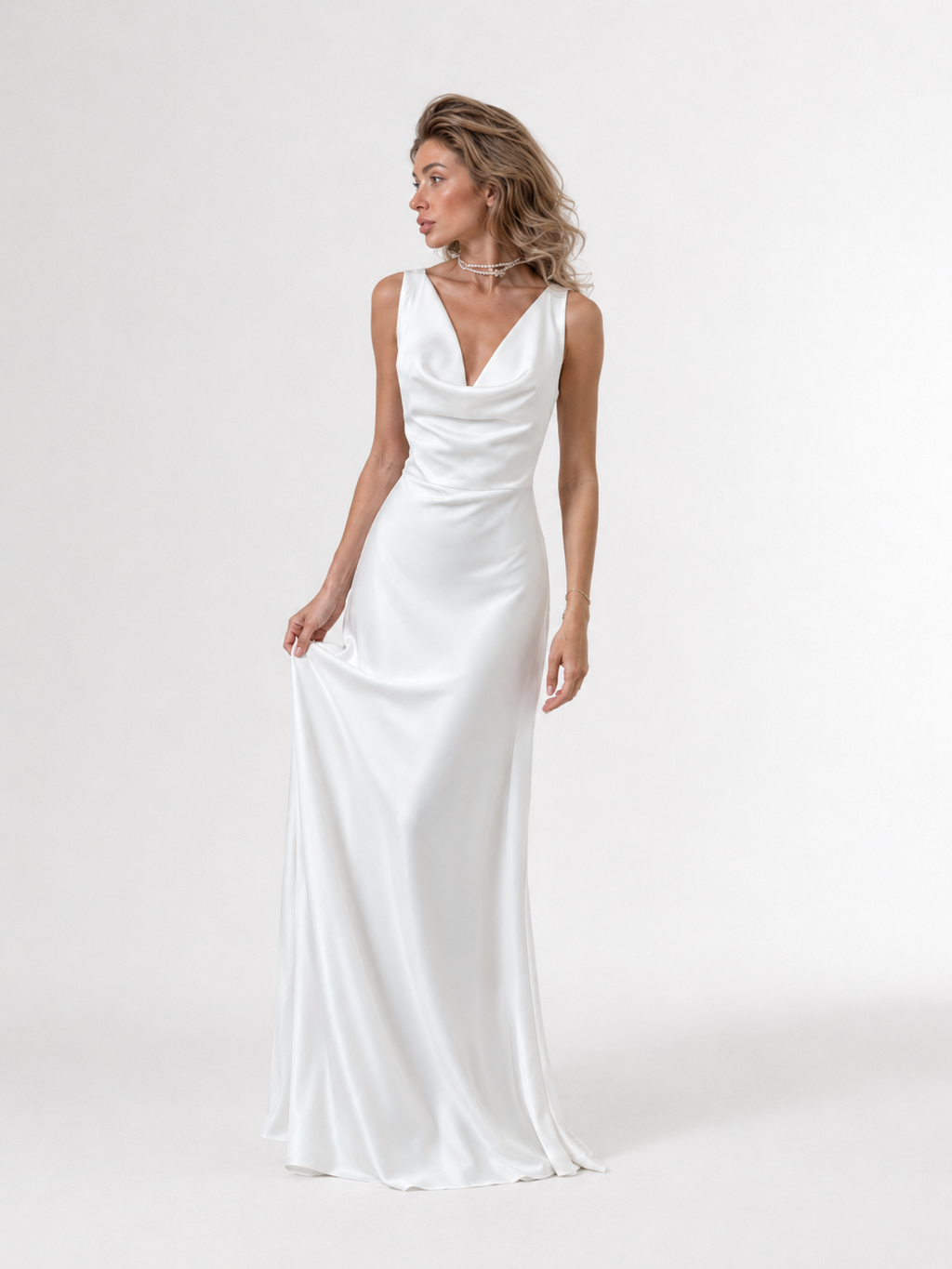 Satin Drape Neck Maxi Dress