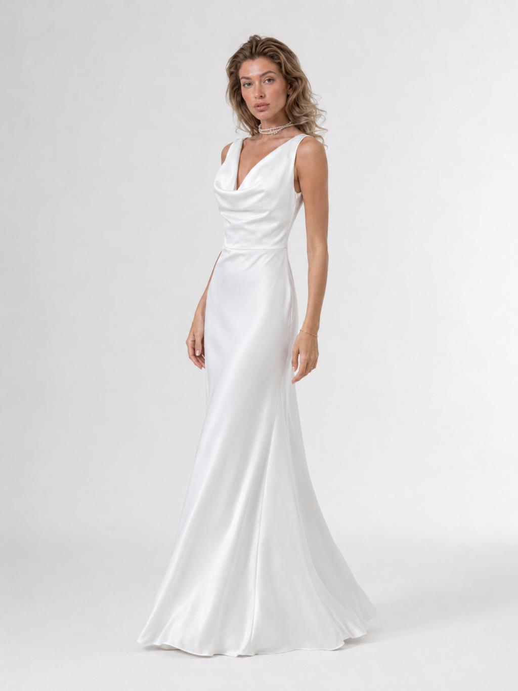Satin Drape Neck Maxi Dress