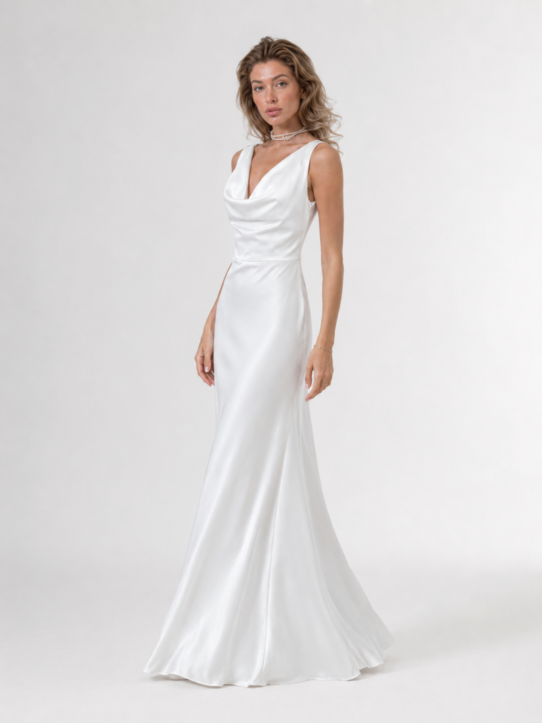 Satin Drape Neck Maxi Dress