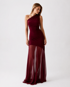 One-Shoulder Sheer Panel Maxi Dress