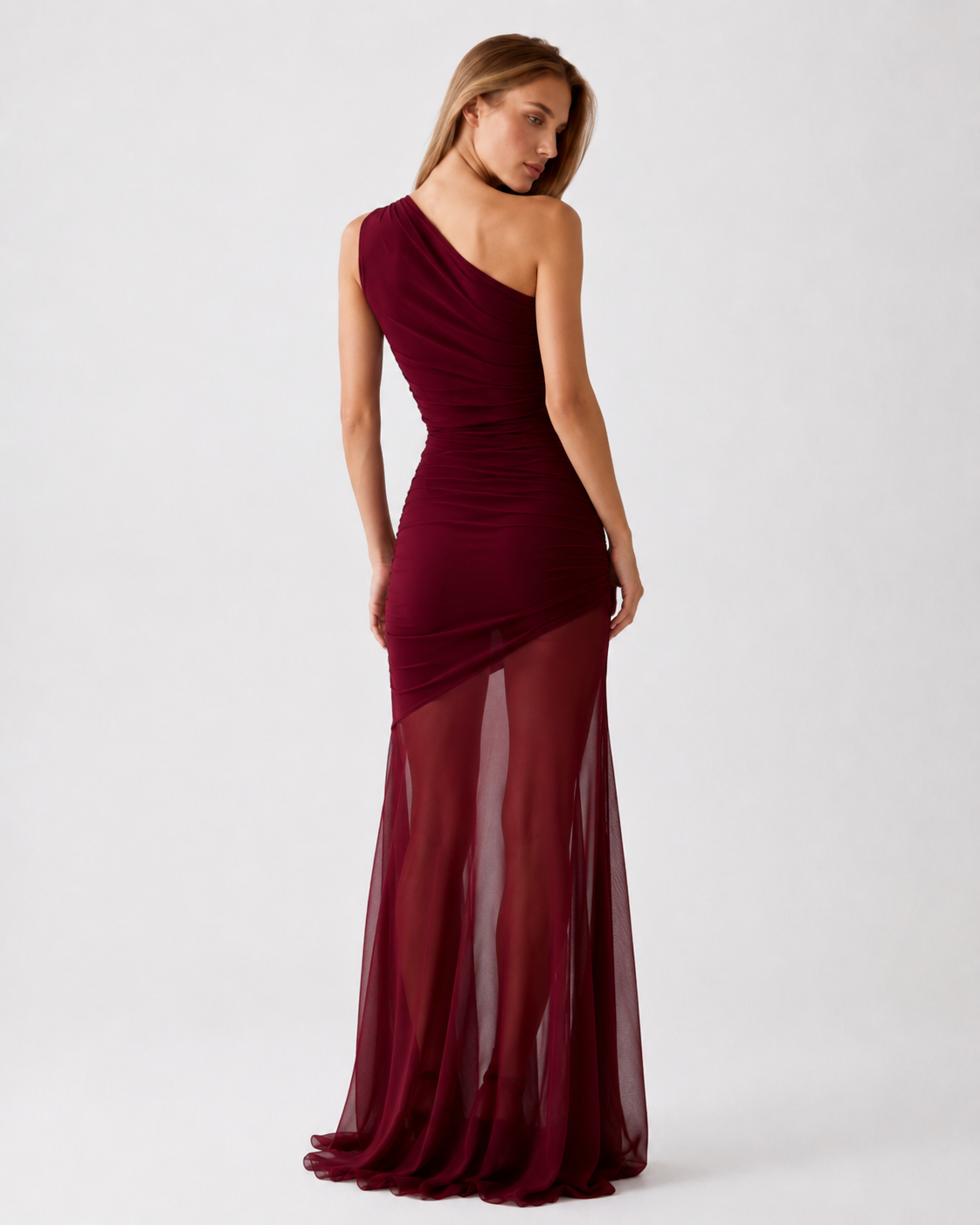 One-Shoulder Sheer Panel Maxi Dress