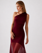 One-Shoulder Sheer Panel Maxi Dress