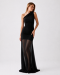 One-Shoulder Sheer Panel Maxi Dress