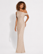 Off-Shoulder Embellished Column Maxi Dress