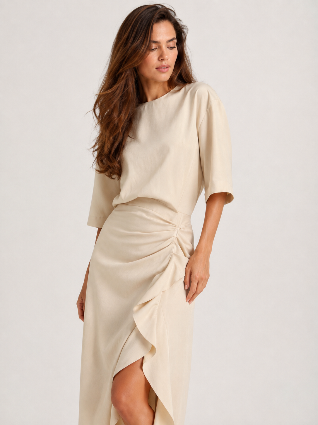 Draped Knot Detail Midi Dress