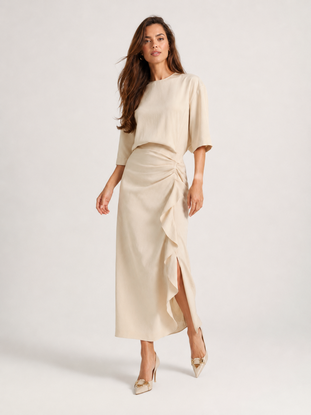 Draped Knot Detail Midi Dress