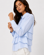 Tiered Ruffle Striped Cotton Shirt