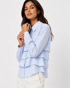 Tiered Ruffle Striped Cotton Shirt