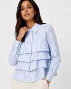 Tiered Ruffle Striped Cotton Shirt