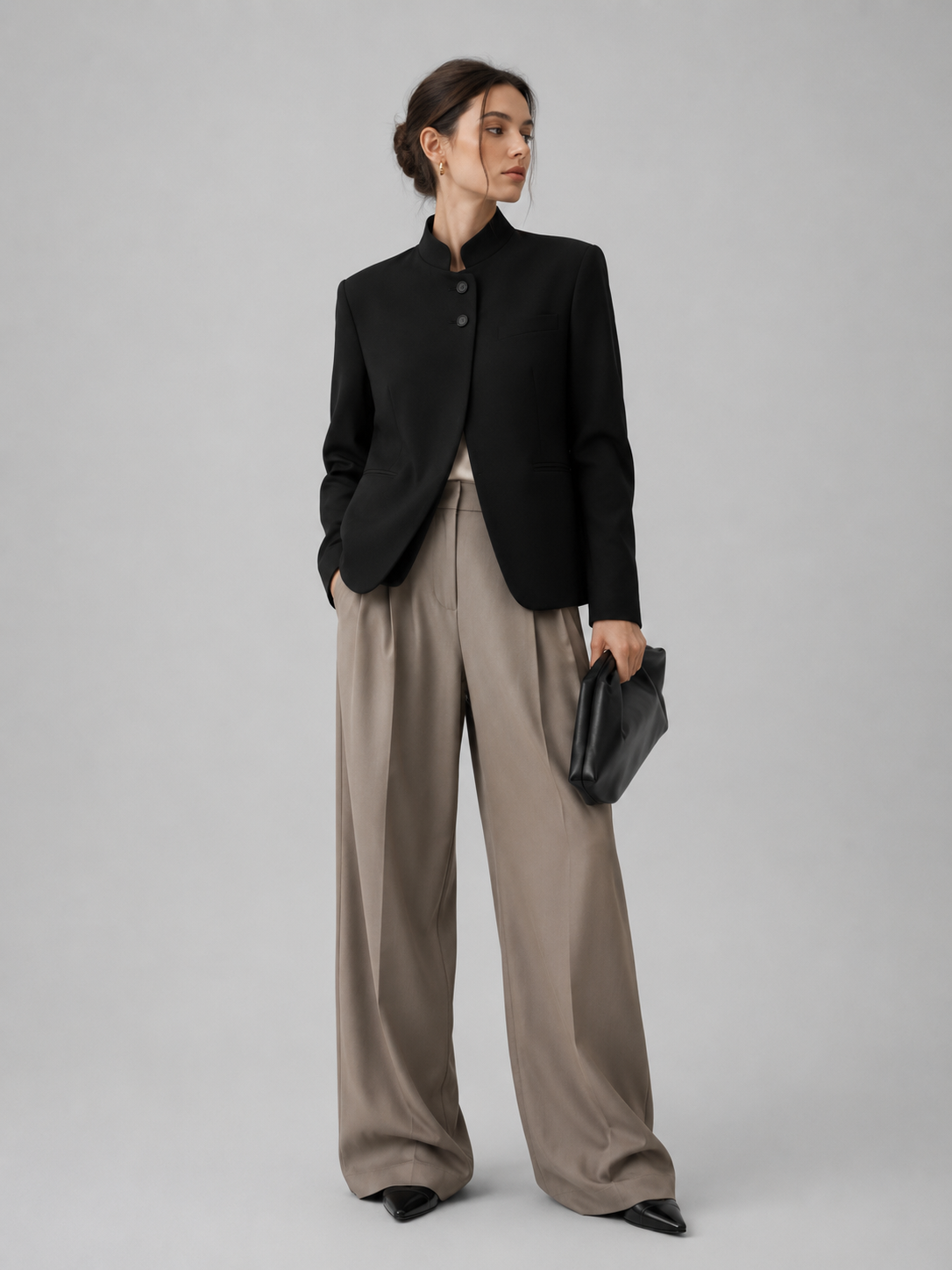 Stand-Collar Button-Front Jacket