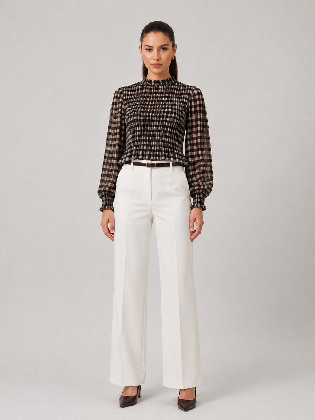 Smocked Balloon-Sleeve Blouse