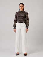 Smocked Balloon-Sleeve Blouse