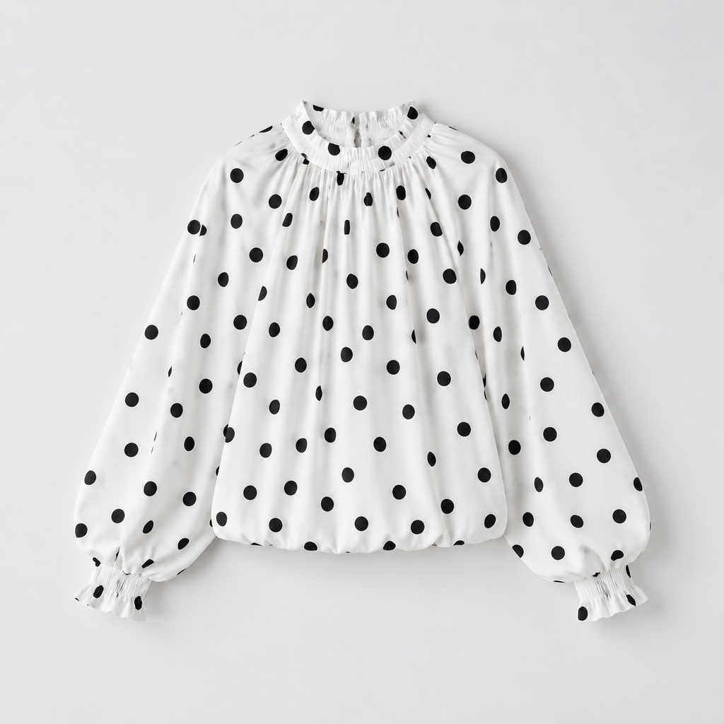 Gathered Polka-Dot Blouse