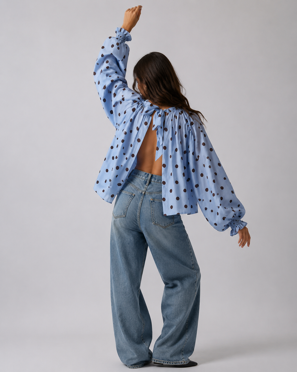 Gathered Polka-Dot Blouse