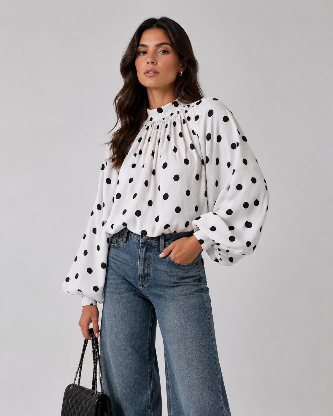 Gathered Polka-Dot Blouse