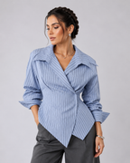 Asymmetric Striped Wrap Shirt