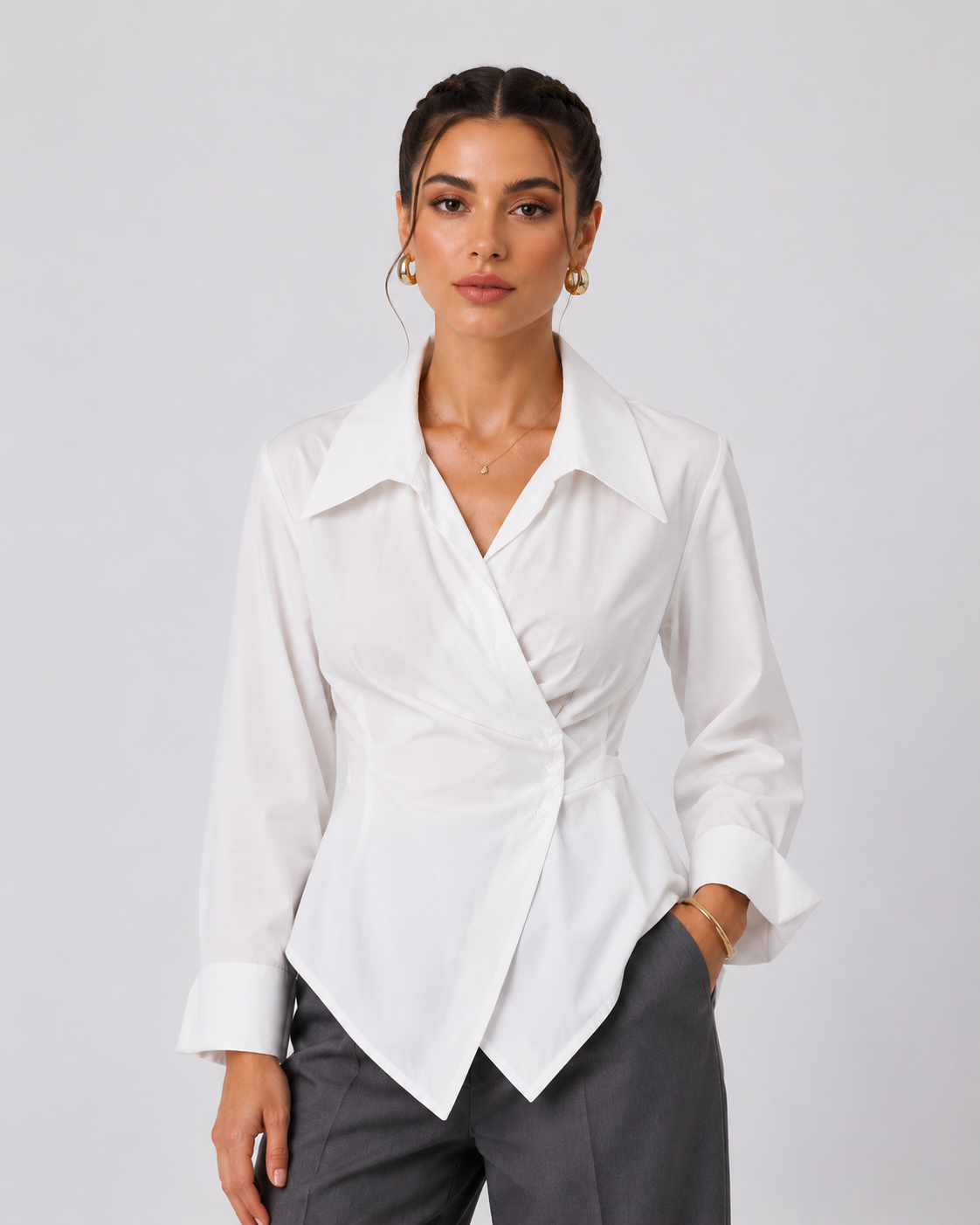 Asymmetric Striped Wrap Shirt