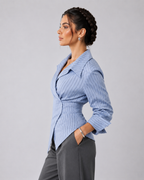Asymmetric Striped Wrap Shirt