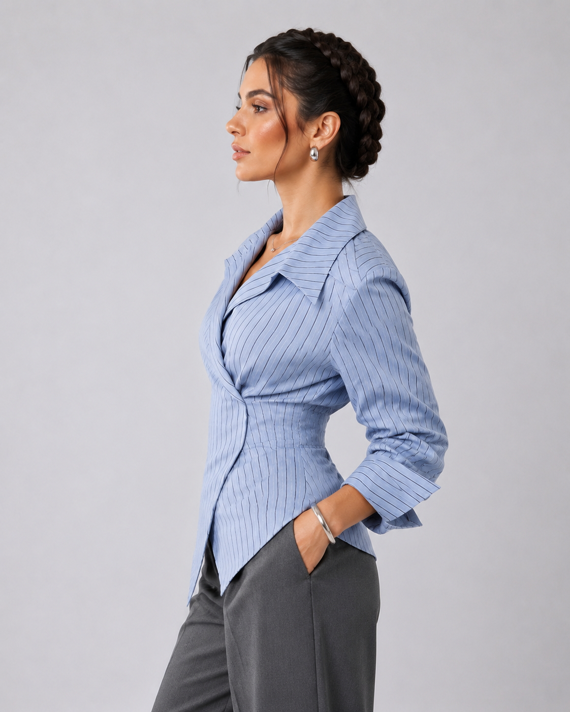 Asymmetric Striped Wrap Shirt