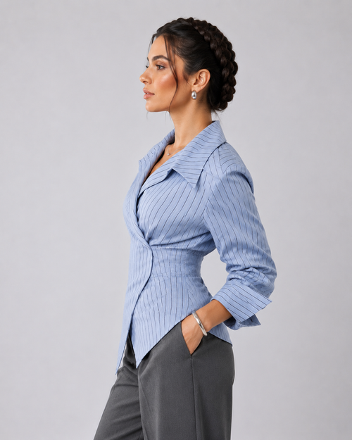 Asymmetric Striped Wrap Shirt