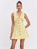 Tailored Pointed-Collar Button-Front Mini Dress
