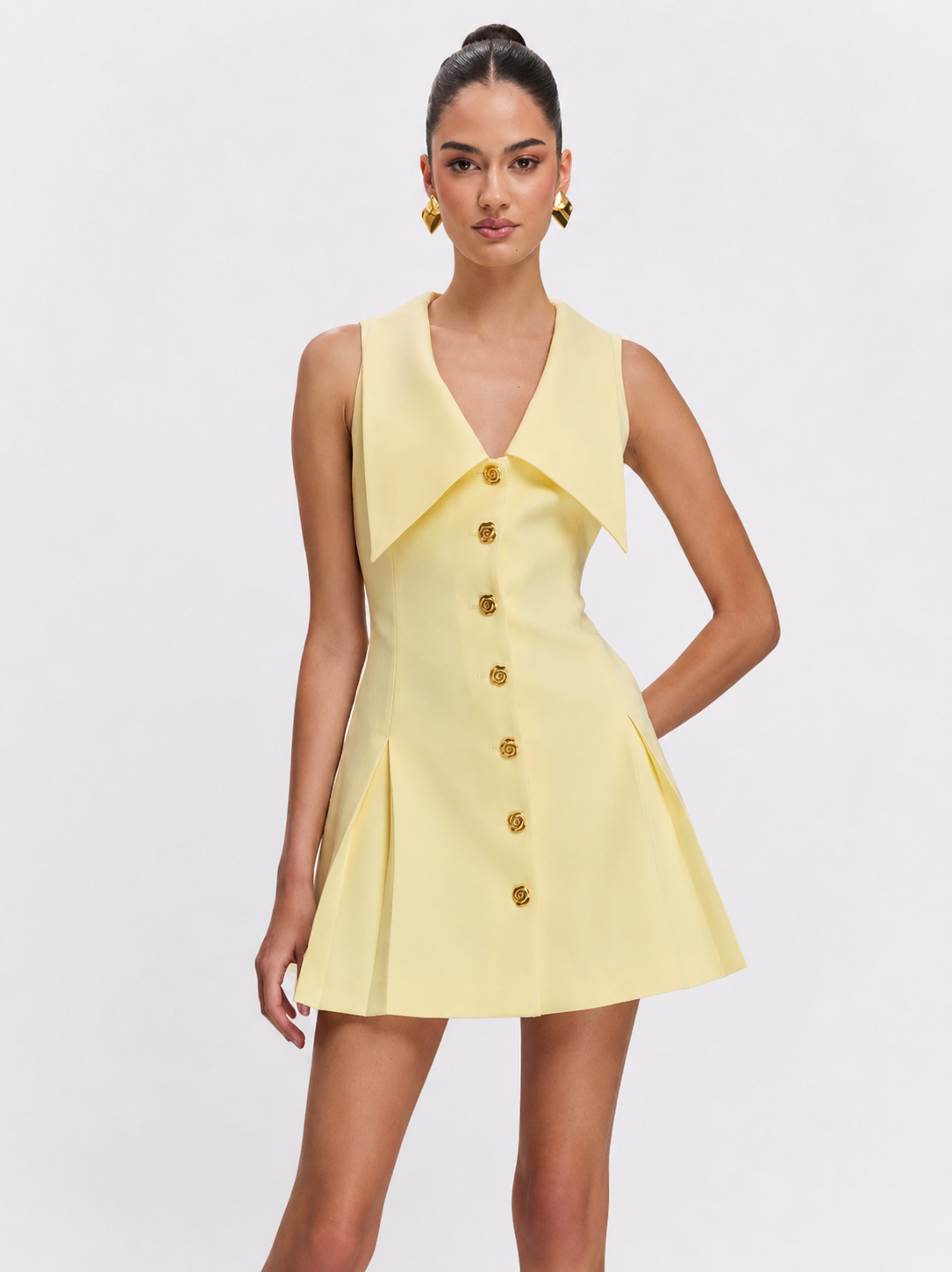 Tailored Pointed-Collar Button-Front Mini Dress