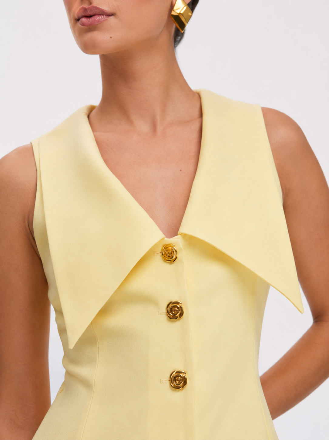Tailored Pointed-Collar Button-Front Mini Dress