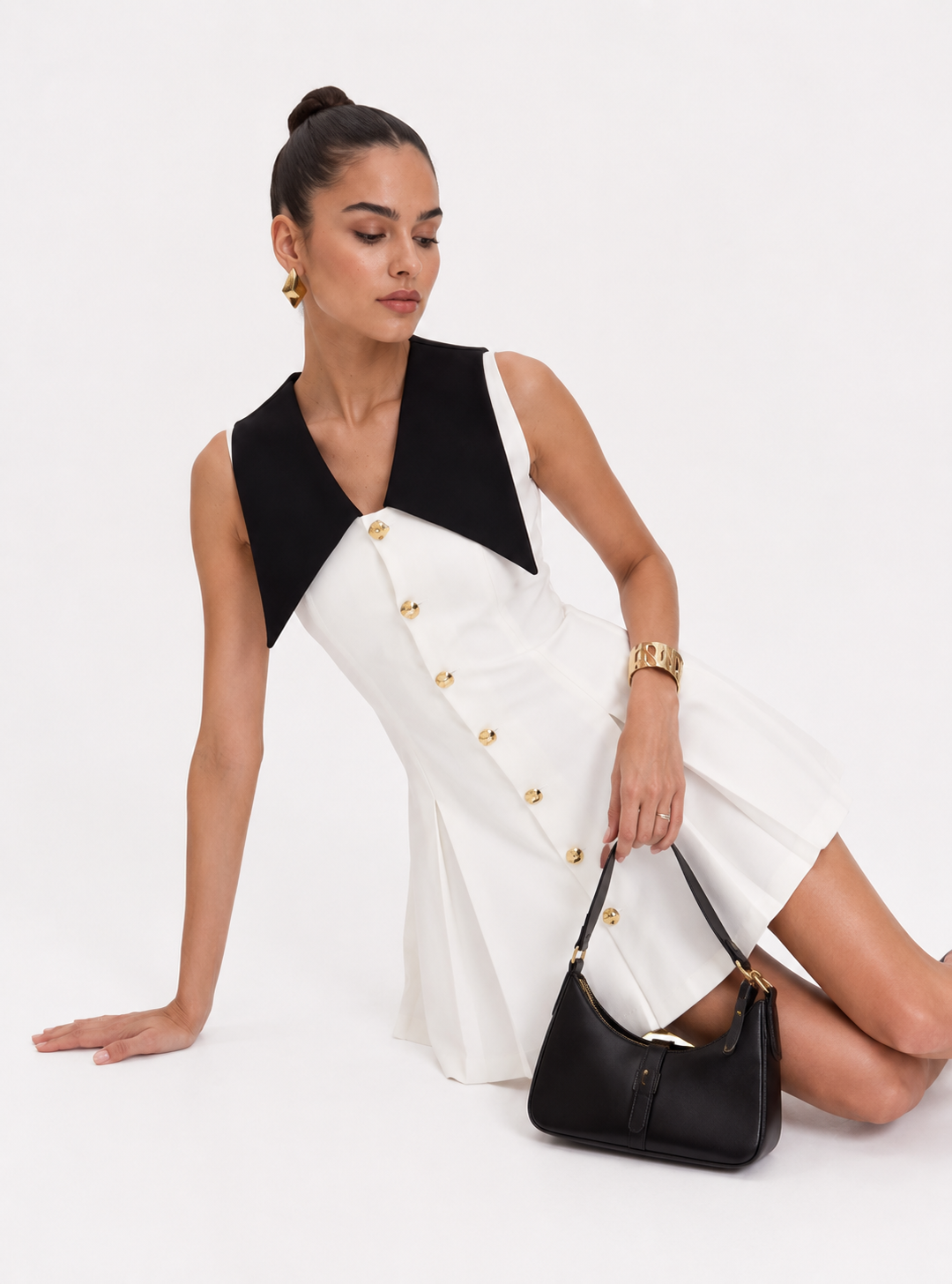 Tailored Pointed-Collar Button-Front Mini Dress